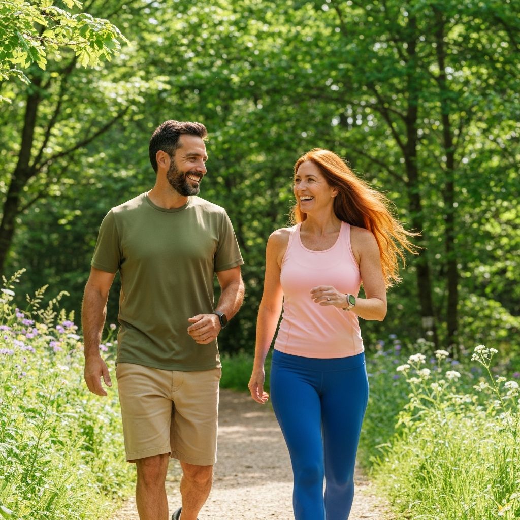 Older adults walking in nature
